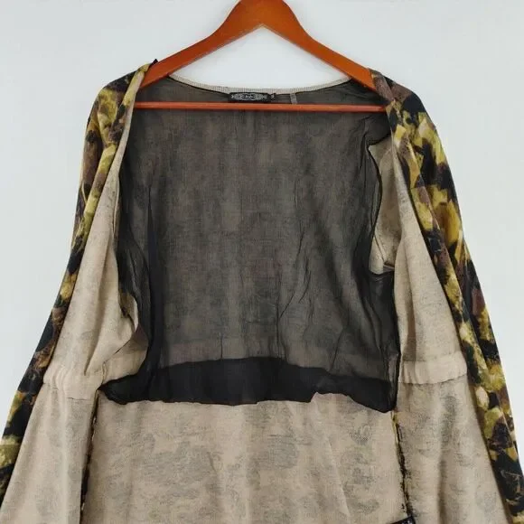 Zozo Cardigan XL Black Yellow Sheer Knot Front Art to Wear Whimsigoth - Picture 7 of 13